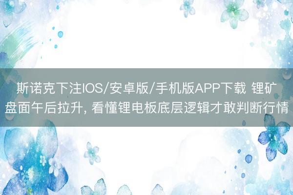 斯诺克下注IOS/安卓版/手机版APP下载 锂矿盘面午后拉升， 看懂锂电板底层逻辑才敢判断行情