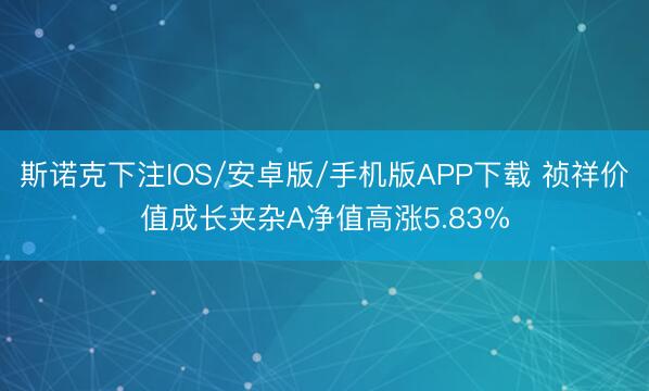 斯诺克下注IOS/安卓版/手机版APP下载 祯祥价值成长夹杂A净值高涨5.83%