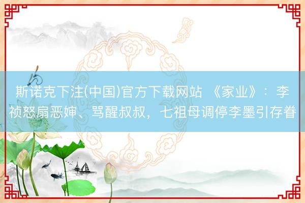 斯诺克下注(中国)官方下载网站 《家业》：李祯怒扇恶婶、骂醒叔叔，七祖母调停李墨引存眷