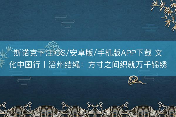 斯诺克下注IOS/安卓版/手机版APP下载 文化中国行丨涪州结绳：方寸之间织就万千锦绣