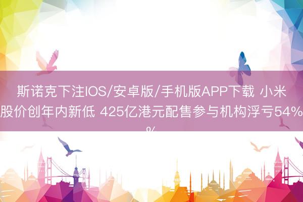 斯诺克下注IOS/安卓版/手机版APP下载 小米股价创年内新低 425亿港元配售参与机构浮亏54%