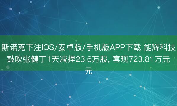 斯诺克下注IOS/安卓版/手机版APP下载 能辉科技鼓吹张健丁1天减捏23.6万股， 套现723.81万元